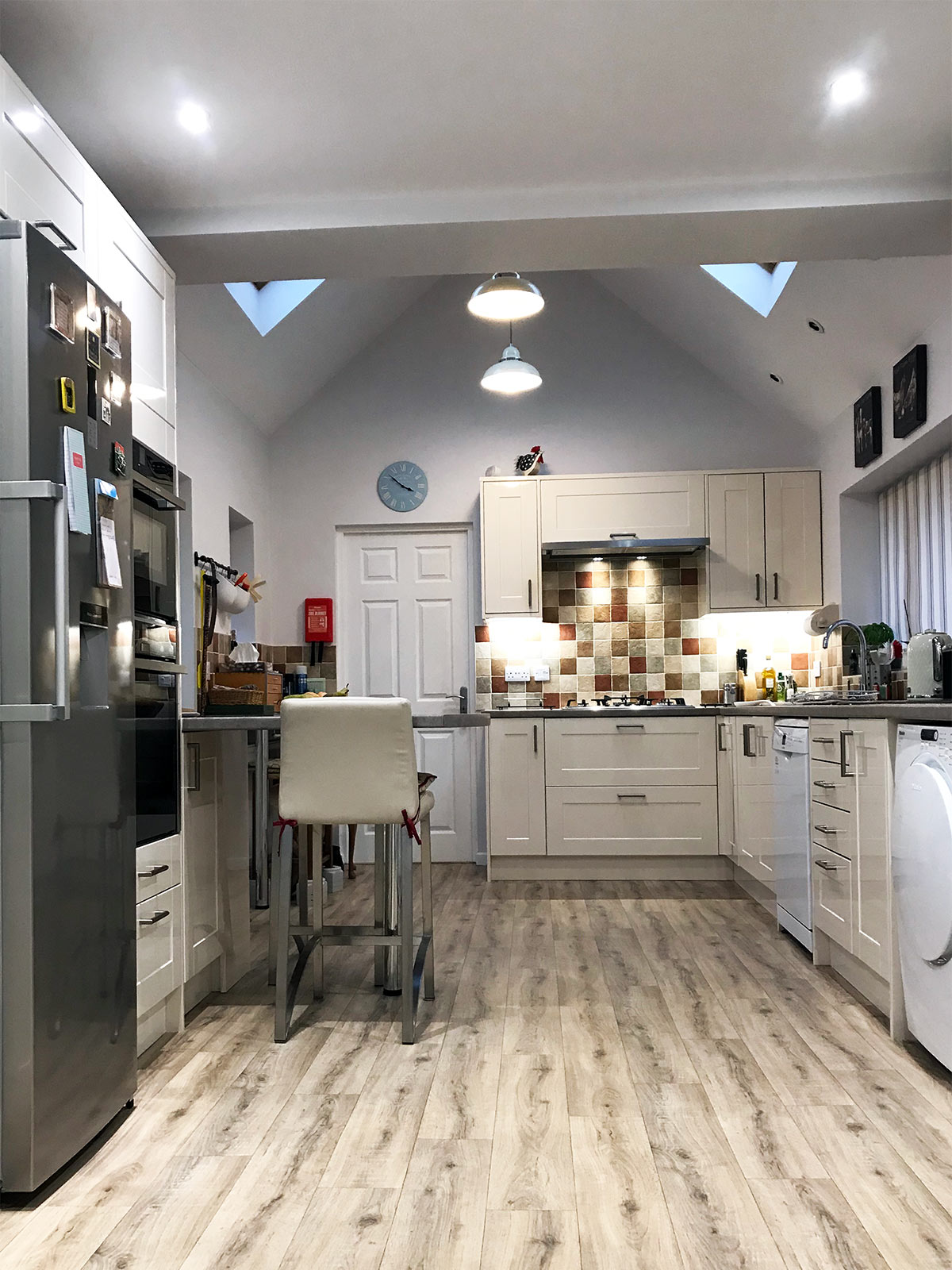 The completed kitchen has natural light and ventilation